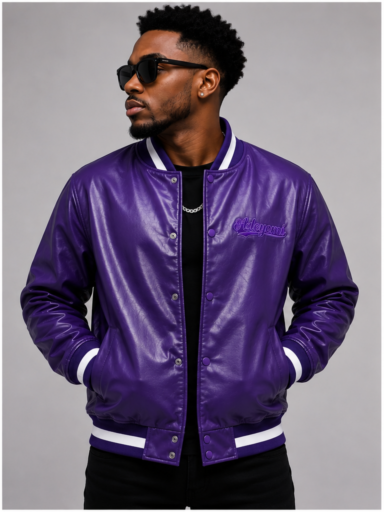 DEYEMI Purple Reign Varsity Jacket.